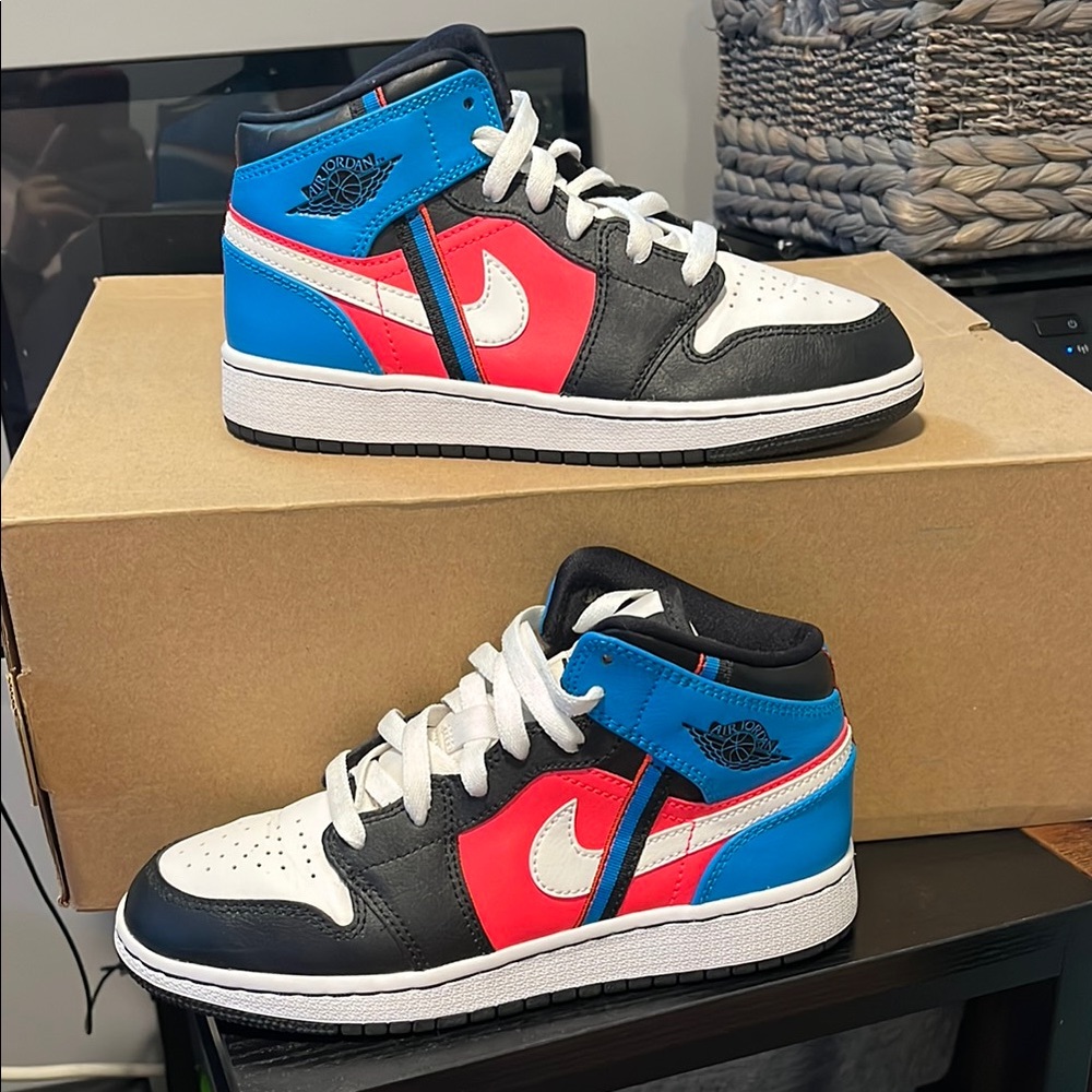 Nike Air Jordan 1 Mid GS Game Time Black Blue Crimson Orbit 3.5Y - No Box